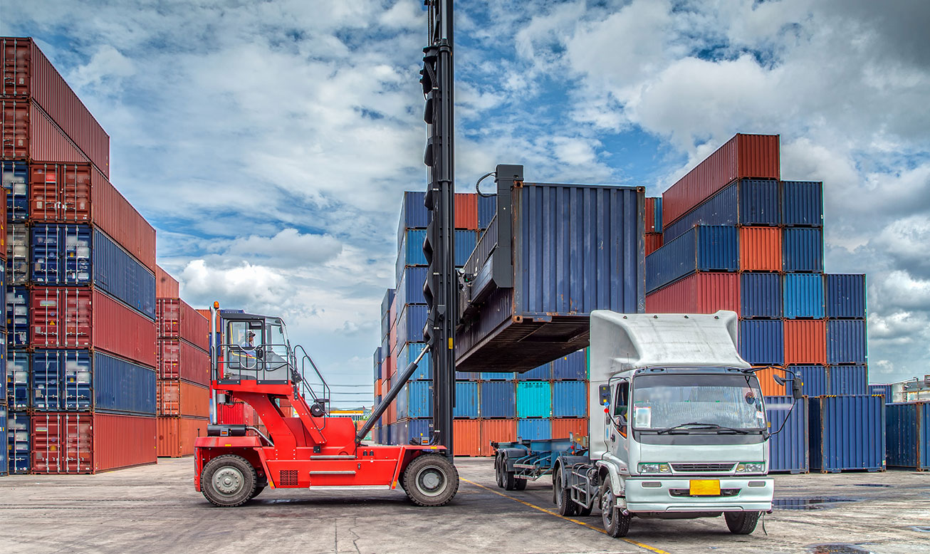 Freight being loaded on to logistics truck